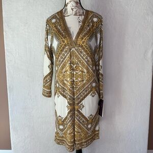 Hale Bob Tunic Beaded Dress Women’s Size Large Gold Pockets NWT